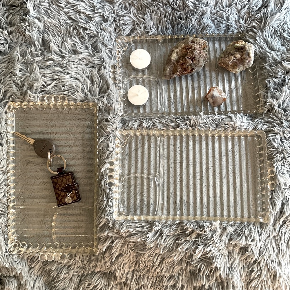 Vintage 1950s Set of Lead Crystal Serving Trays & Platters (2)